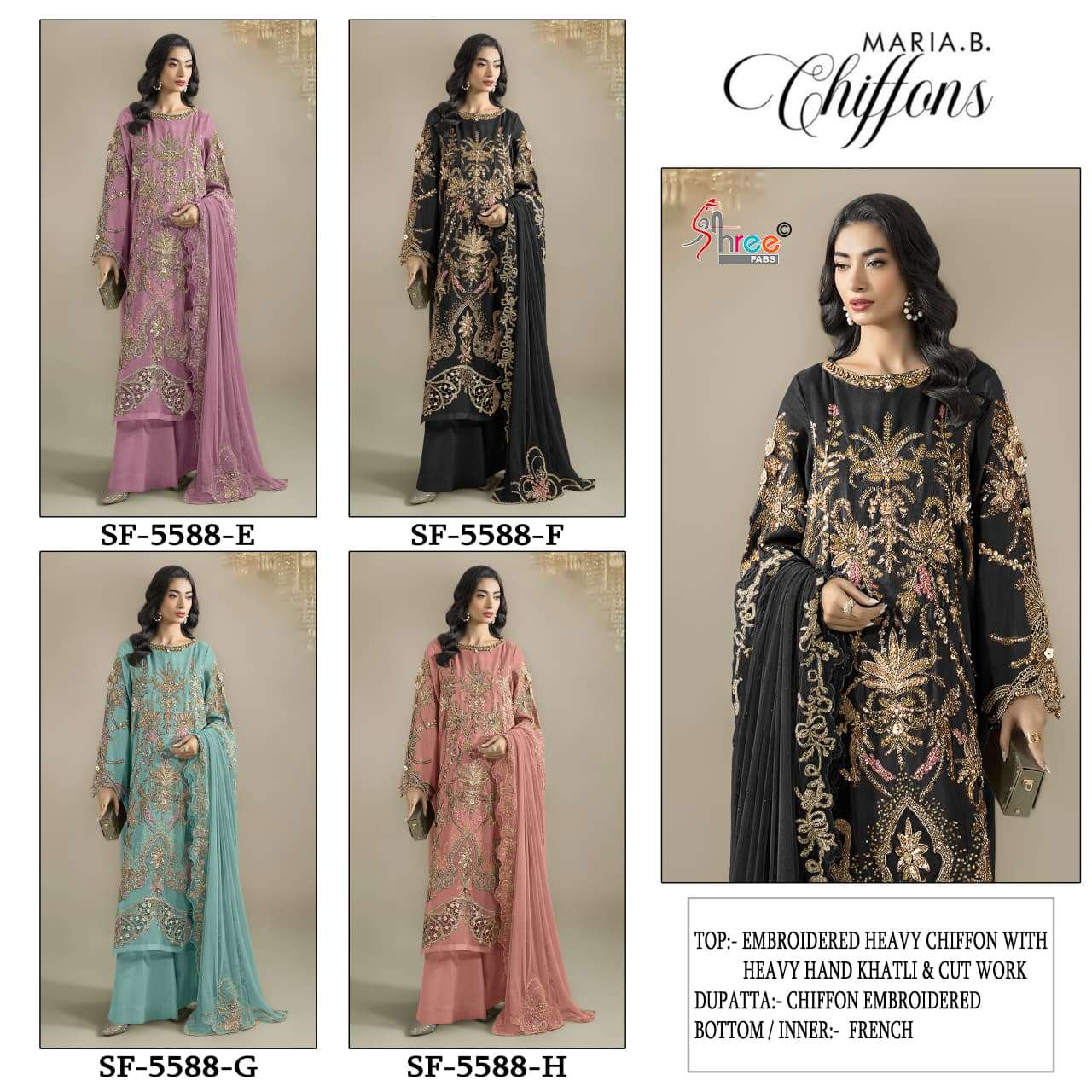 SHREE FABS SF 5588 COLOR CHIFFON KHATLI WORK DRESS FESTIVE WEDDING CELEBRATIONS